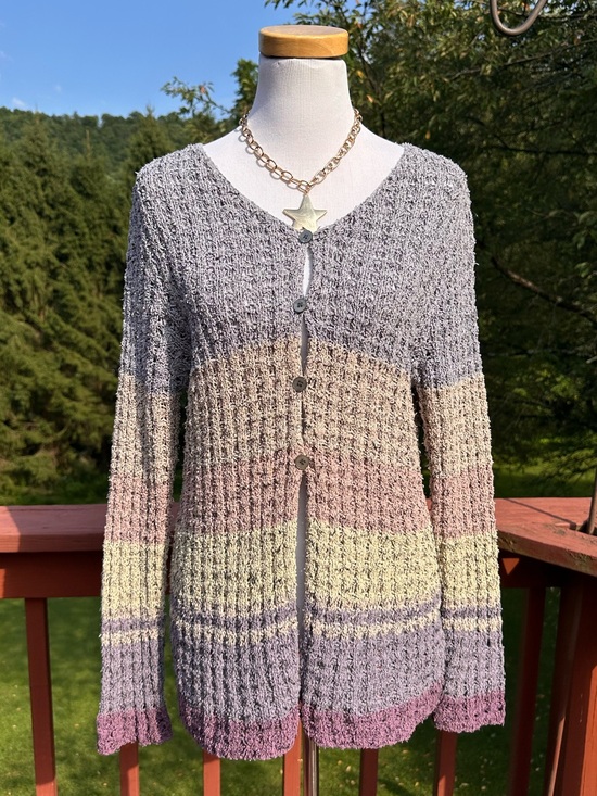 H. Baskin Sweaters - Vintage Y2K H Baskin Clothier Chunky Knit Button Front Cardigan Silk Linen Blend